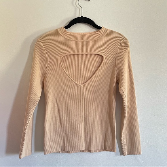 Zara Sweaters - Zara Knit Beige Cut Out Mock Neck Sweater Long Sleeve